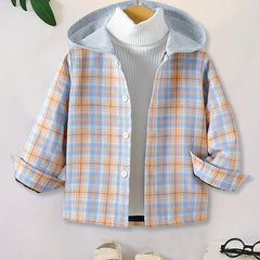 Boys Plaid Long Sleeve Hoodie Casual Shirt With Pocket