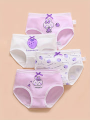 4pcs Girls Boxer Briefs Plaid Strawberry Print Underwear Kids Clothes