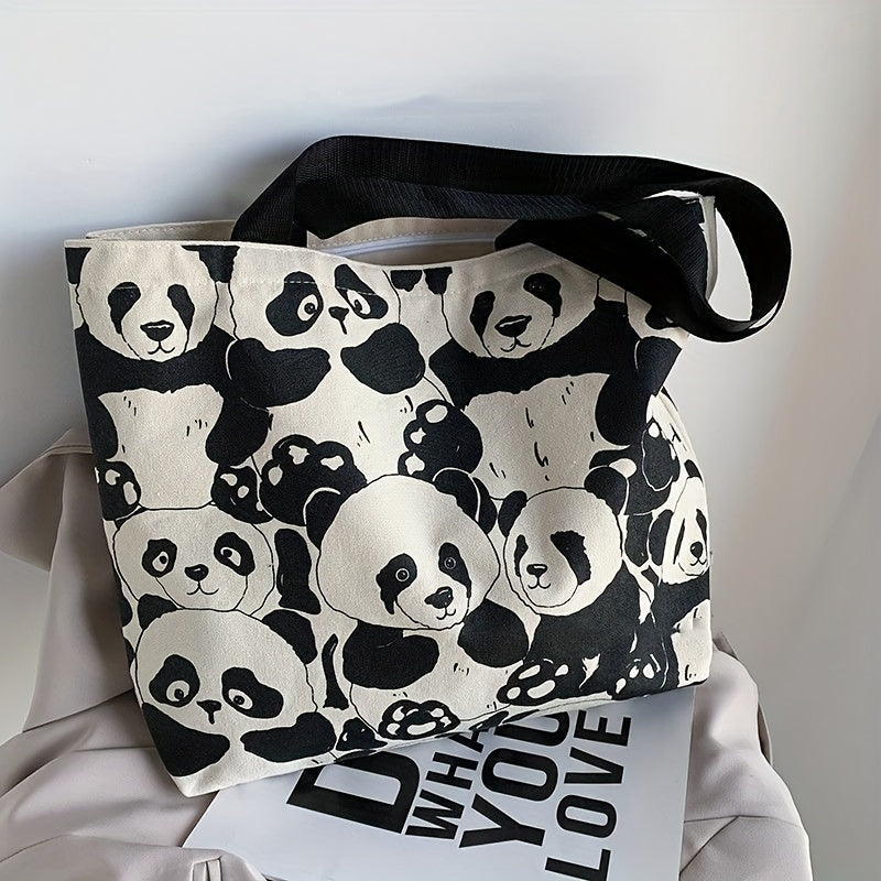 Panda Tote Bag with Large Capacity Zippered Storage