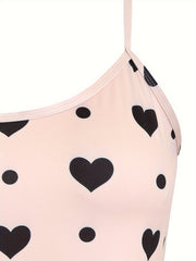Heart & Dot Print Cami Top & Pants Lounge Two Piece Set