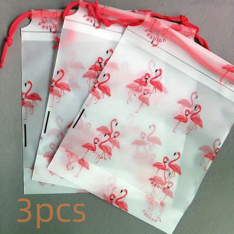 3pcs Flamingo Drawstring Travel Underwear Clothes Storage Bag