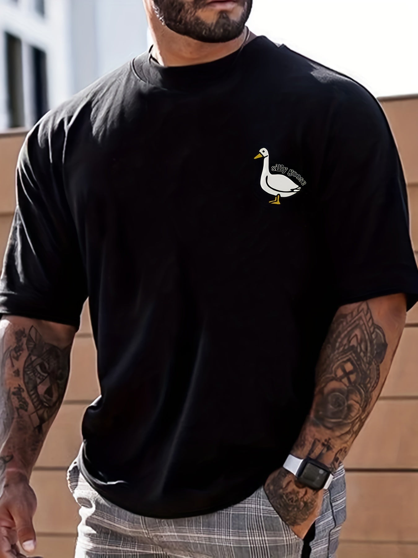 Silly Goose Print Men's Graphic Tee for Summer