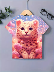 Funny Leopard Graphic Short Sleeve T shirt For Girls Summer Gift