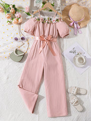 Girls Off Shoulder Summer Jumpsuit for Beach Vacation