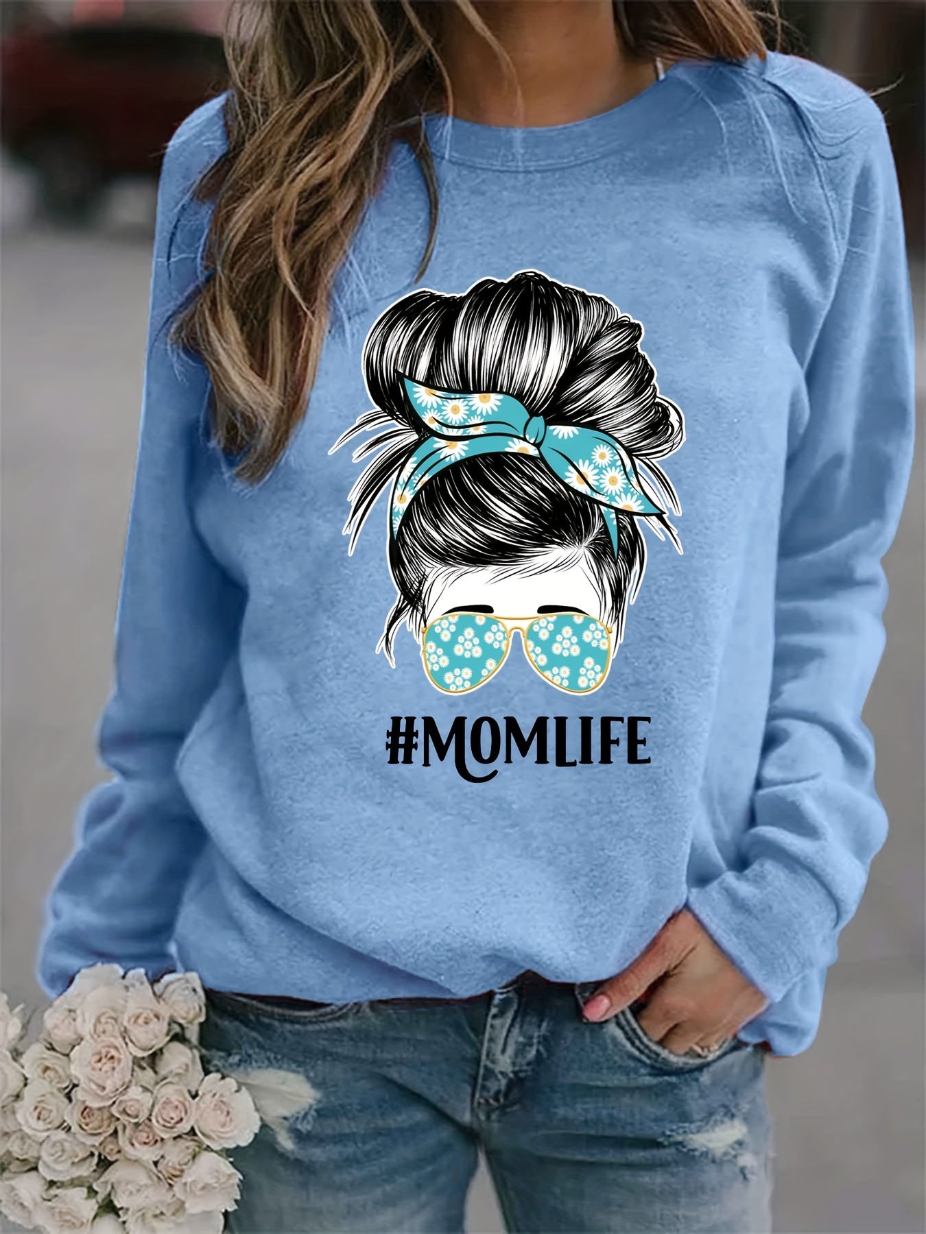 Mom Life Print Loose Sweatshirt Women's