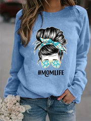 Mom Life Print Loose Sweatshirt Women's