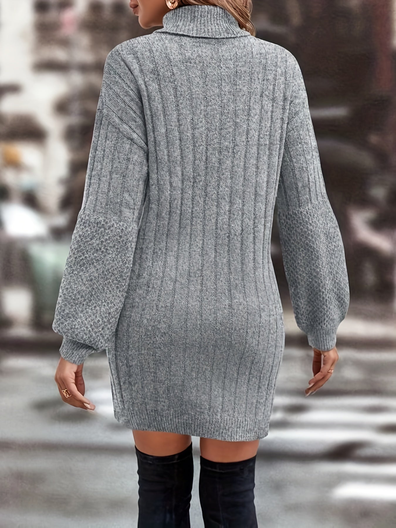 Ribbed Turtleneck Bodycon Dress Long Sleeve Dress