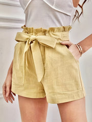 Ruffle Trim Shorts with Tie Waist for Women