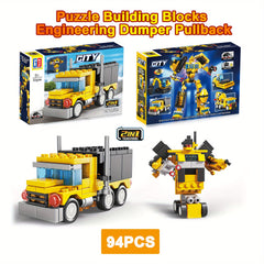 4 IN 1 Engineering Building Blocks Roller Dump Truck Mixer Excavator Model Robot