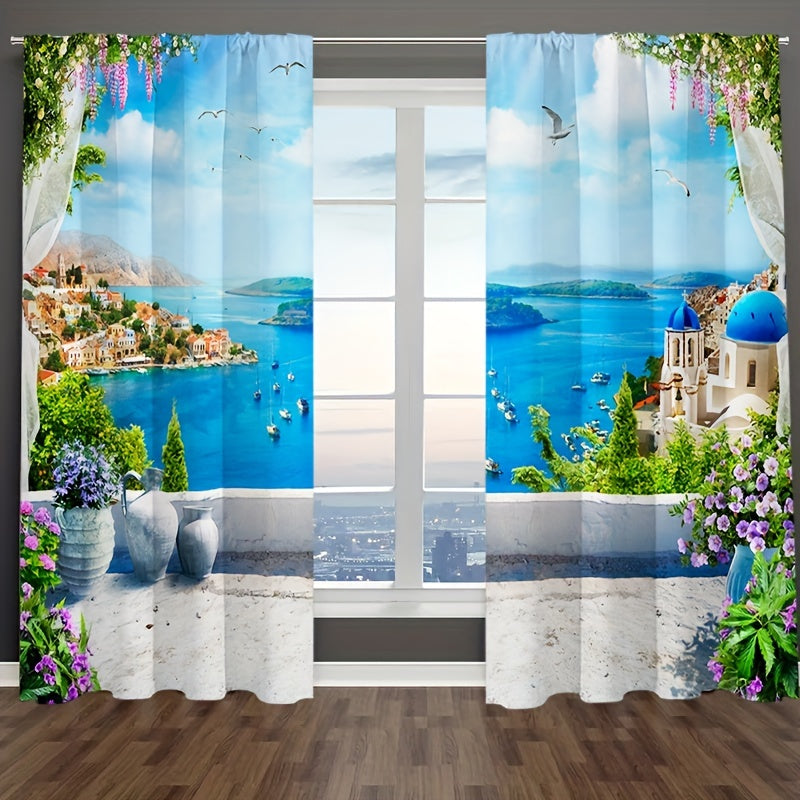 Romantic City Seagulls Boat Architecture Curtains