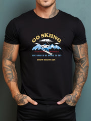 Skiing Graphic Crew Neck Active T shirt for Men