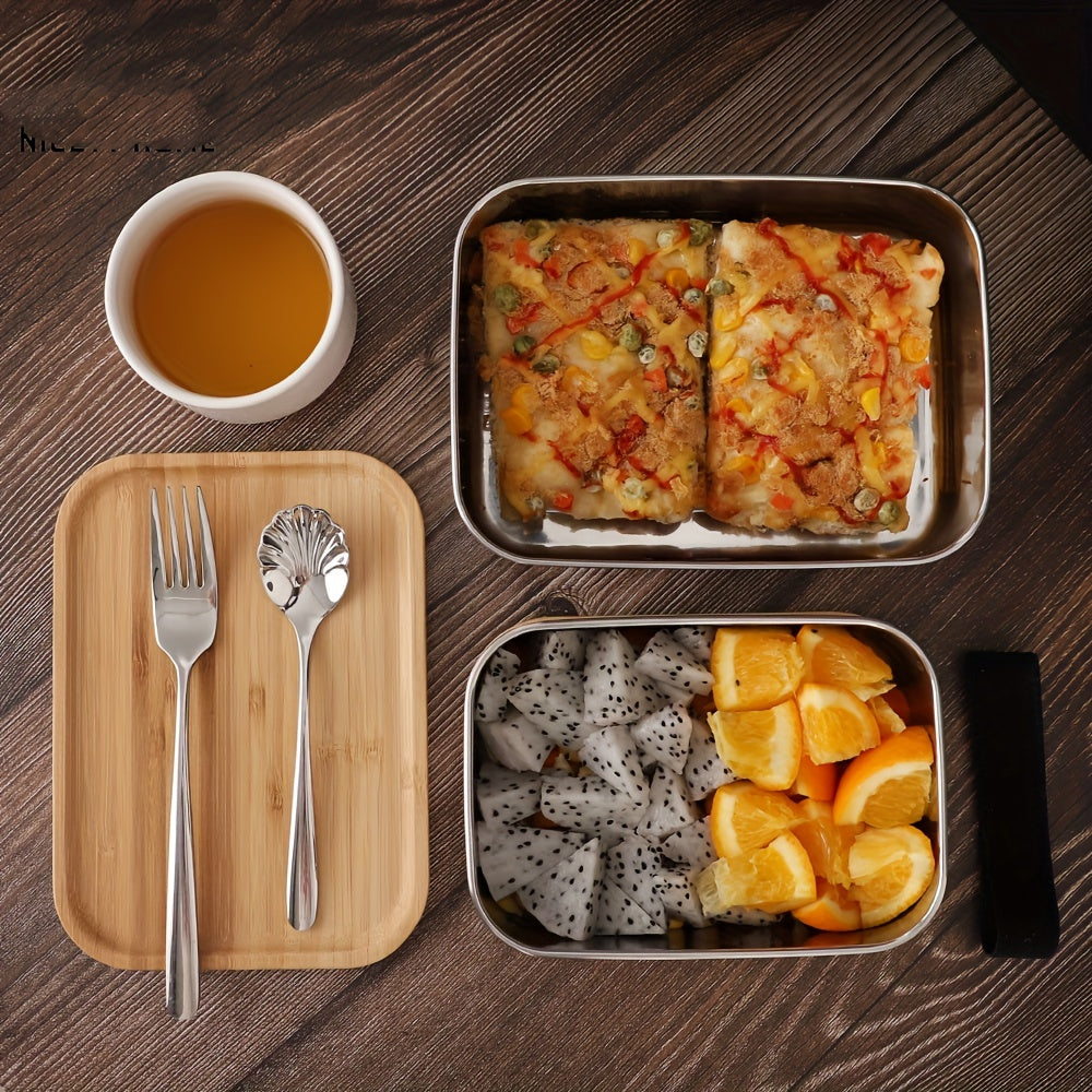 304 Stainless Steel Bento Box With Bamboo & Wood Cover Japanese Style Lunch Box