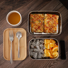 304 Stainless Steel Bento Box With Bamboo & Wood Cover Japanese Style Lunch Box