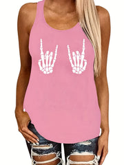 Skull Hand Print Tank Top Sleeveless Crew Neck Casual Summer Women's Clothing