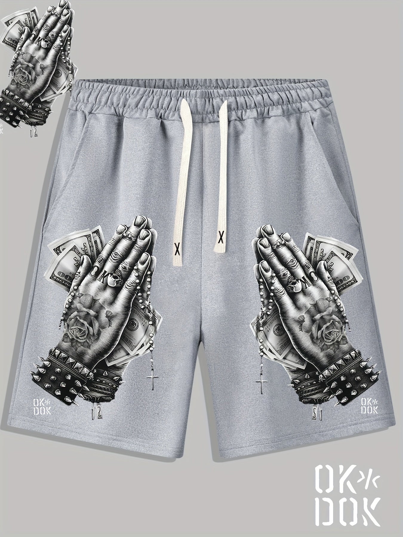 Men's Money Pattern Comfy Shorts with Elastic Waist
