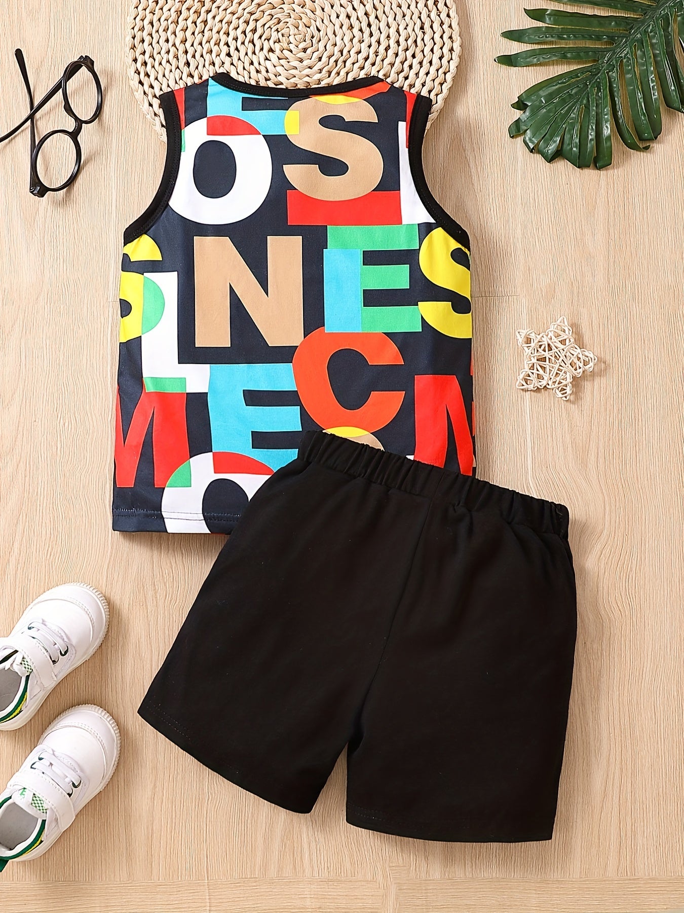 Boys Letter Pattern Casual Outfit Tank Top & Shorts Set