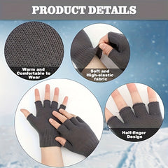 2pairs Men's Winter Fingerless Gloves Knitted Typing Half Finger Gloves