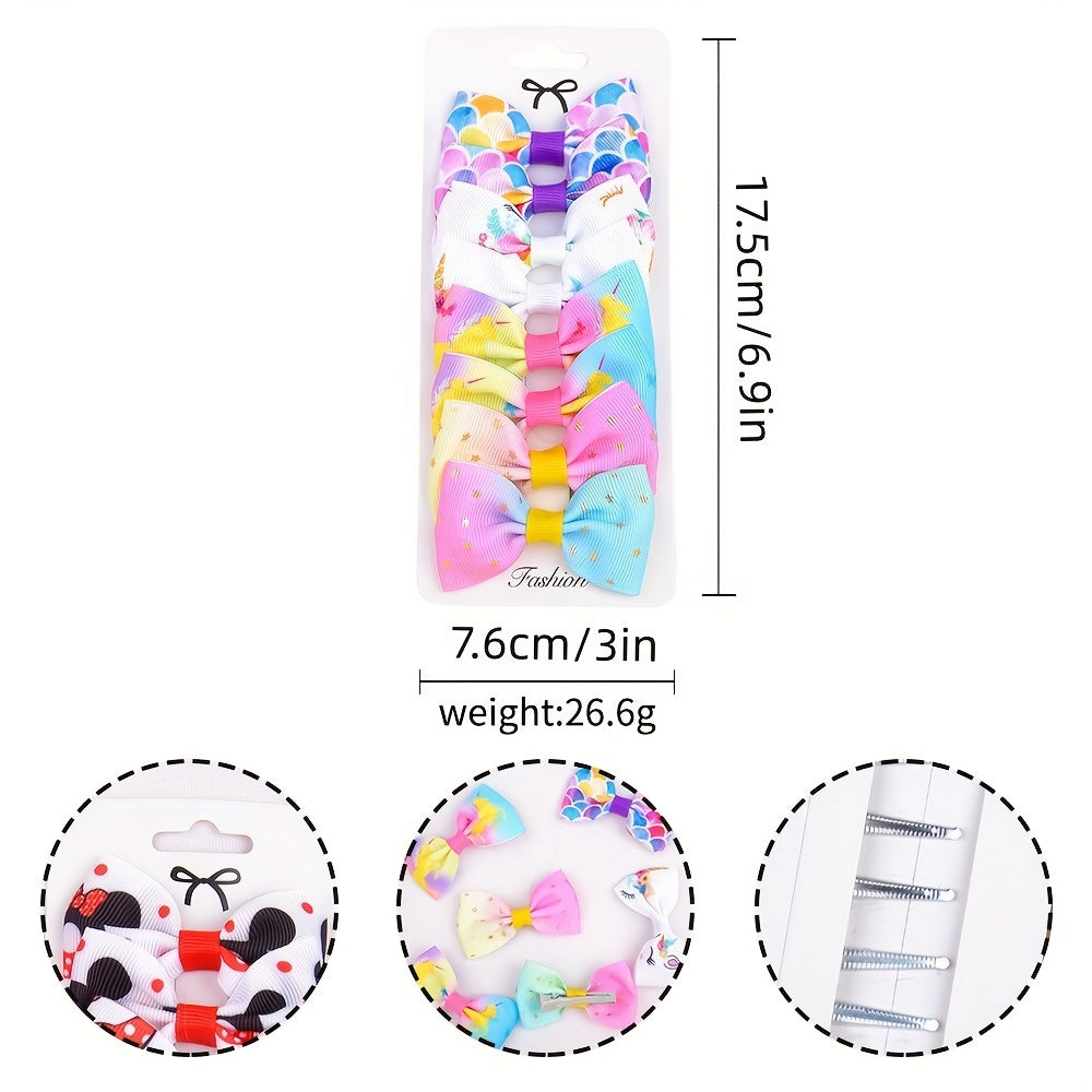 8pcs Cartoon Gradient Rainbow Bow Hair Clips Girls Accessories