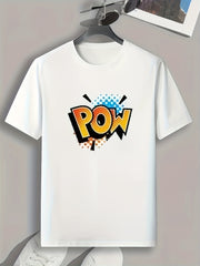 POW Pattern Print Men's Comfy Sports T-shirt Graphic Tee
