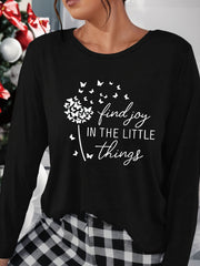 Letter Print Lounge Tops Long Sleeve Crew Neck Top Women's Loungewear
