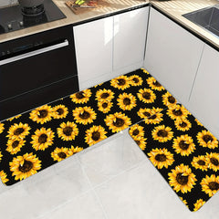 Sunflower Printed Kitchen Rug Anti Slip Absorbent Soft Cushioned