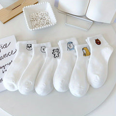 6 Pairs Cartoon Bear Print & Comfy Crew Short Socks Women's Stockings