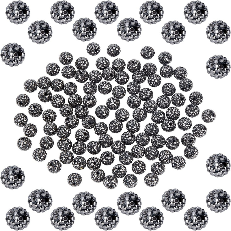 100pcs 10mm Fuchsia Rhinestone Pave Disco Ball Clay Beads