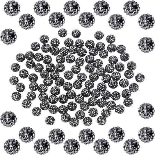 100pcs 10mm Fuchsia Rhinestone Pave Disco Ball Clay Beads