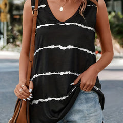 Irregular Stripe Print V Neck Tank Top Women's Sleeveless Top
