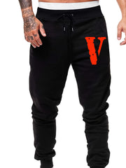Men s Big V Print Drawstring Sweatpants Elastic Waist Jogger Pants