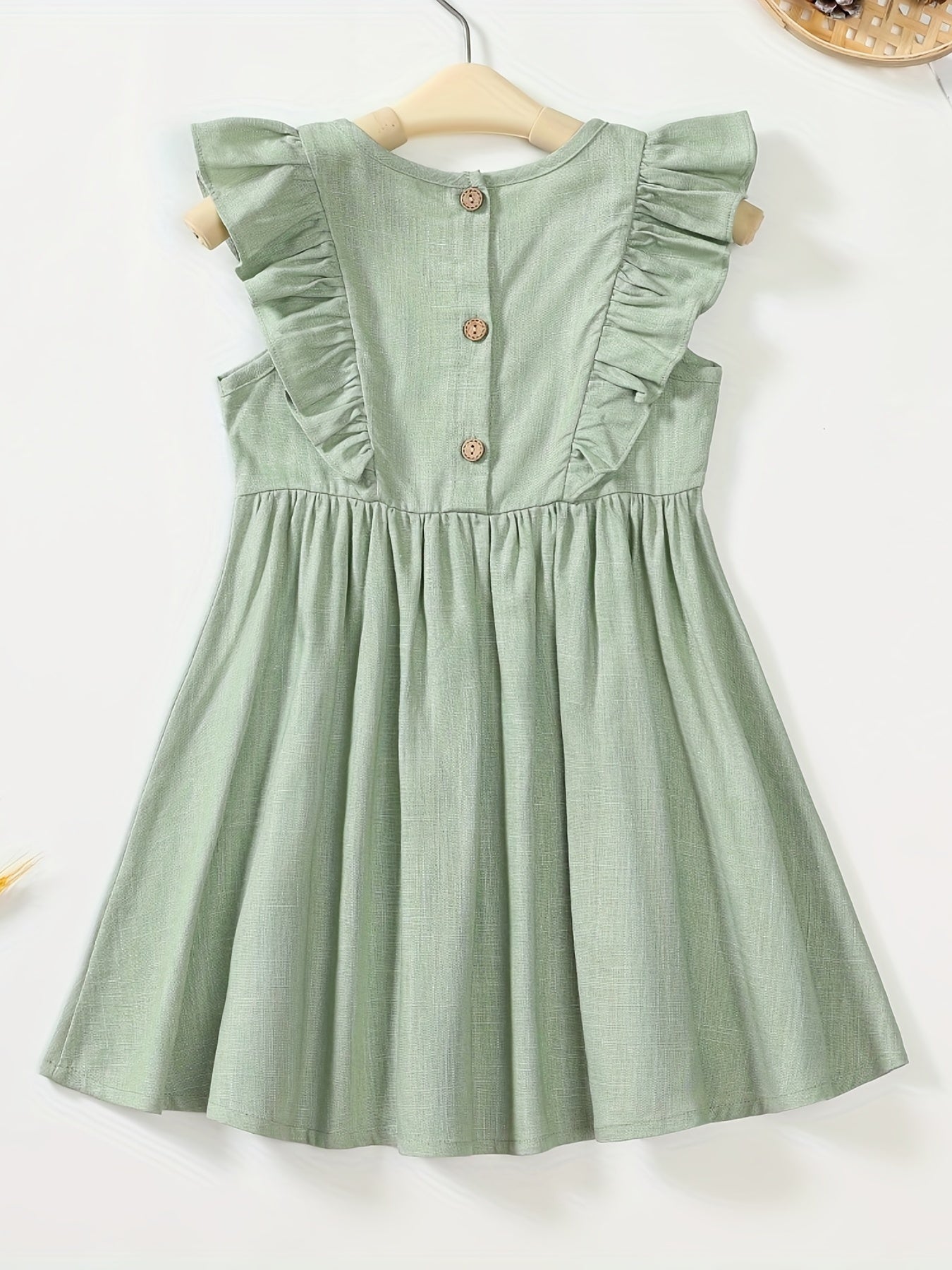 Toddler Girls Sleeveless Pleated Dress Baby Girls Ruffle Trim Casual Dress