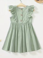 Toddler Girls Sleeveless Pleated Dress Baby Girls Ruffle Trim Casual Dress