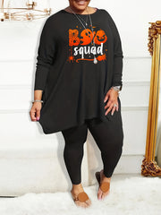 Women's Plus Halloween Pajama Set Ghost & Pumpkin Print Tee & Leggings Two Piece