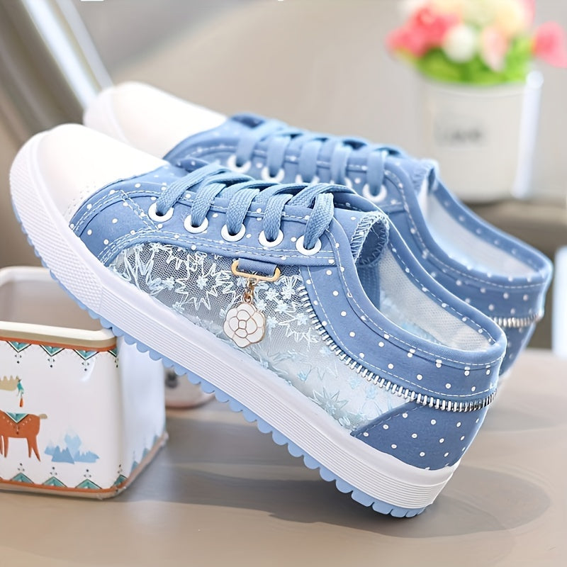 Women's Mesh Embroidery Flat Shoes Lace Up Sneakers