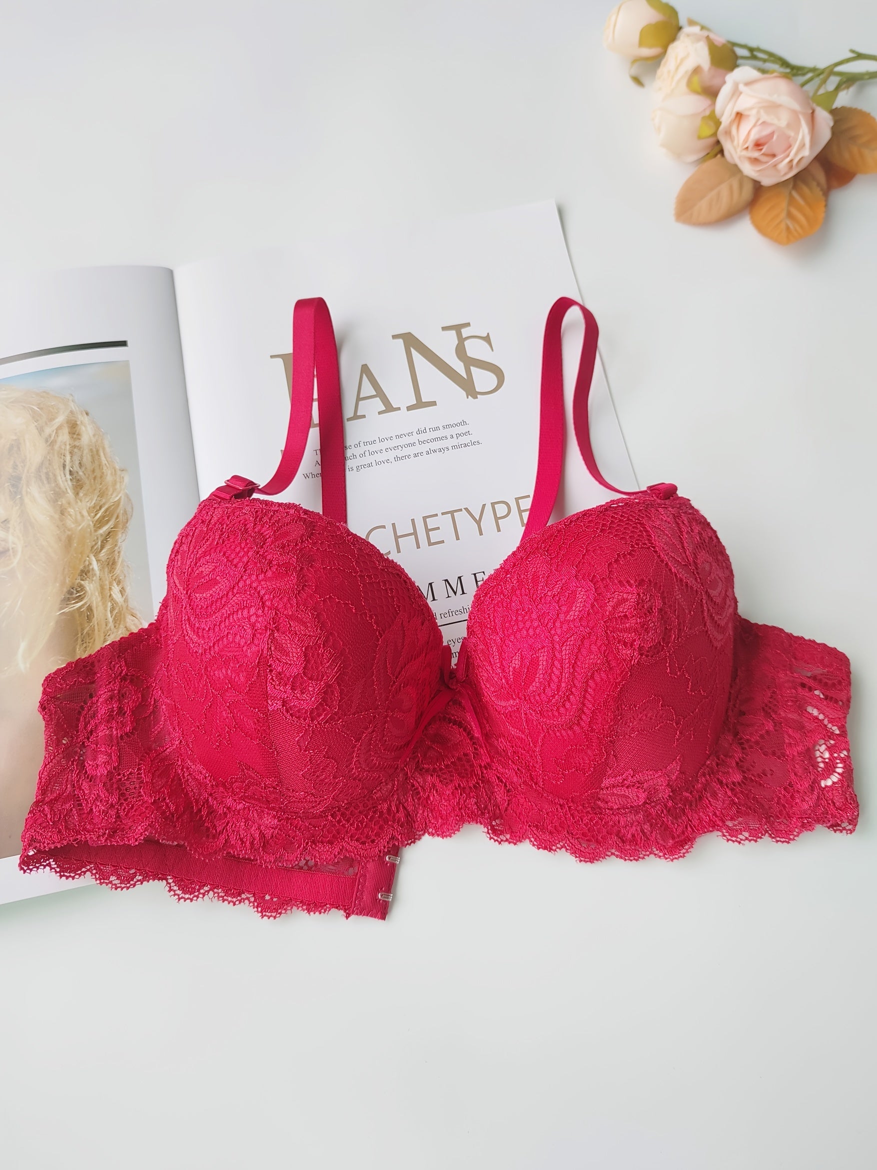 2pcs Lace Push Up Bra Comfy & Breathable Women's Lingerie