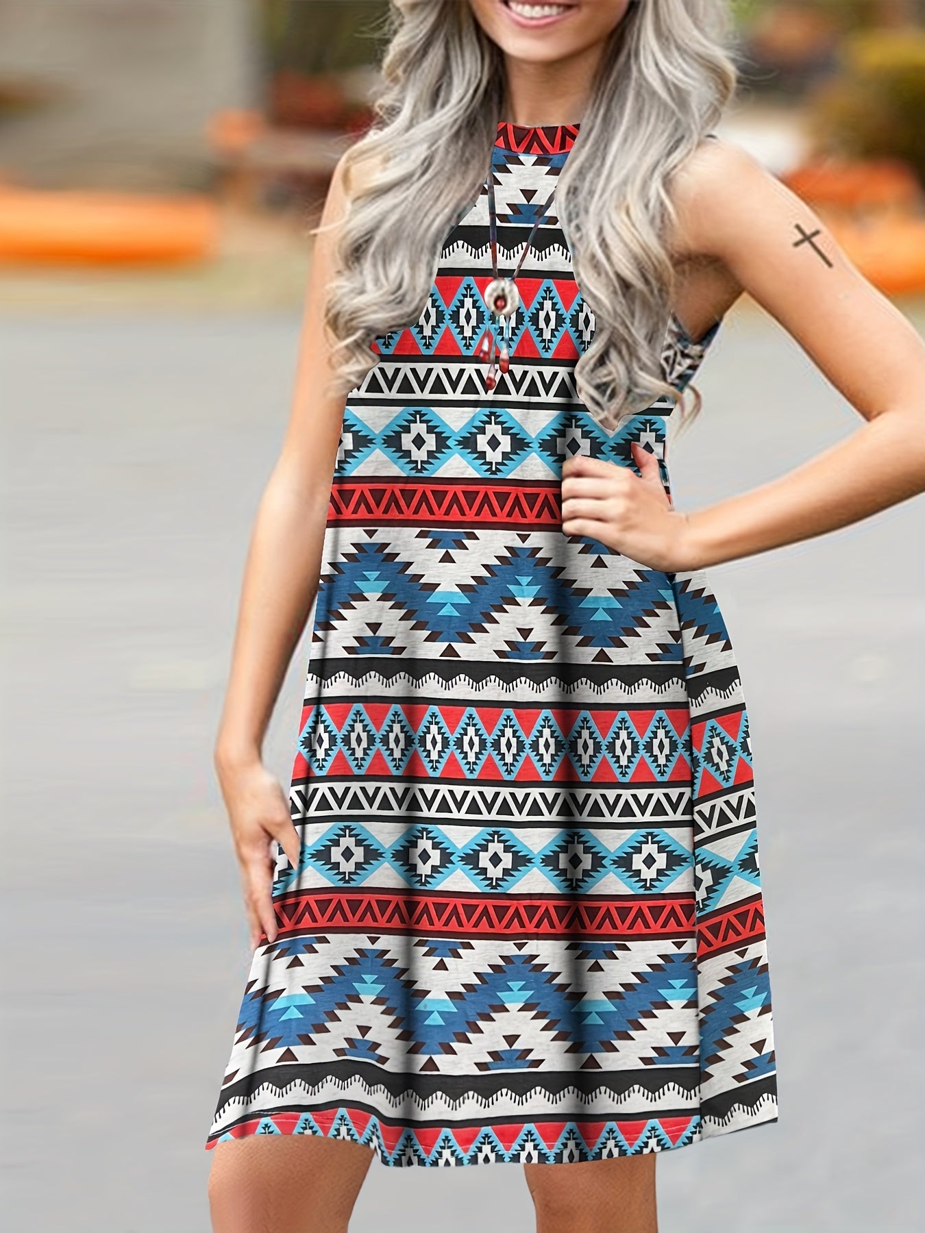 Southwestern Print Sleeveless Dress Casual Summer Spring