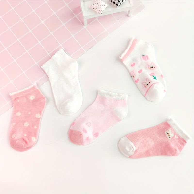 5 Pairs Baby Girls Cartoon Bunny Pattern Pink Ankle Socks