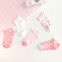 5 Pairs Baby Girls Cartoon Bunny Pattern Pink Ankle Socks