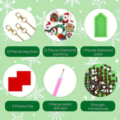 12pcs Christmas Diamond Painting Keychains Santa Claus Art Kits