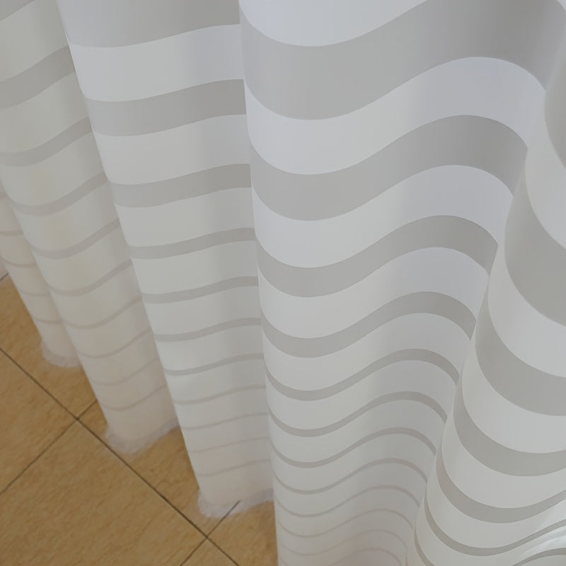 Waterproof Stripe Shower Curtain with 12 Hooks