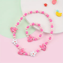 2pcs Cartoon Animal Beaded Necklace Bracelet Set for Girls