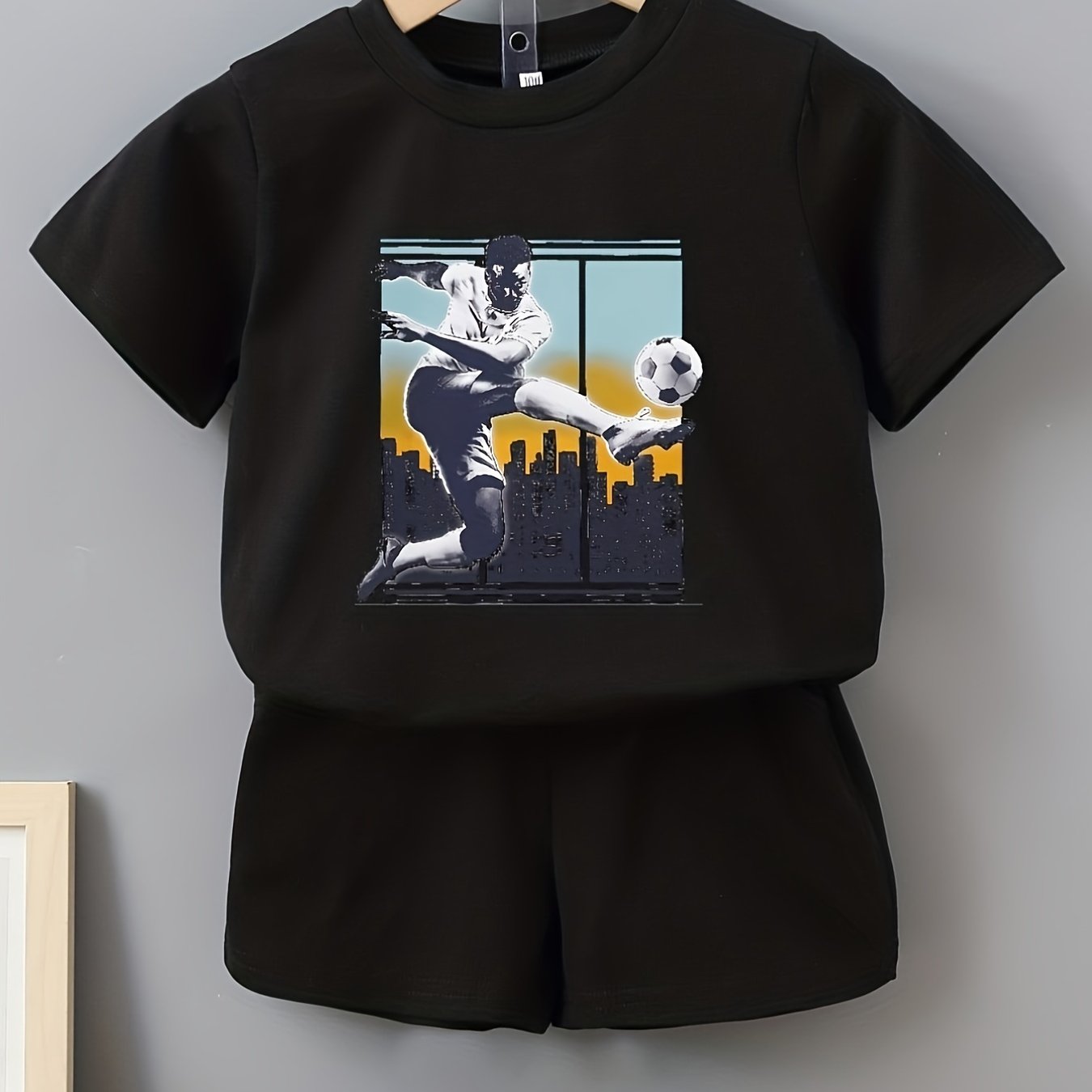 2pcs Boys Football Player Short Sleeve Tees & Shorts Sets Summer Outfits