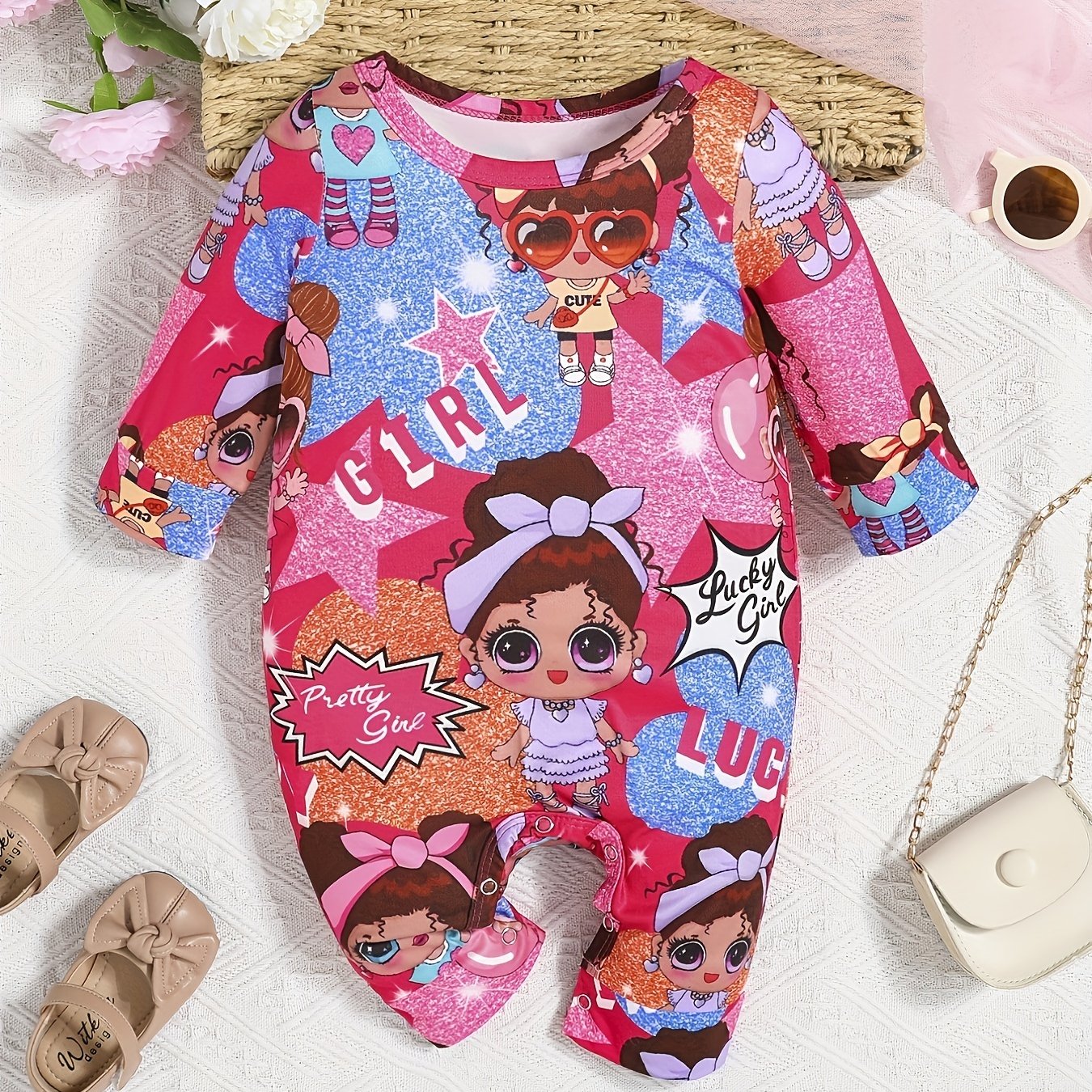 Cartoon Graphic Long Sleeve Bodysuit for Baby Boys and Girls