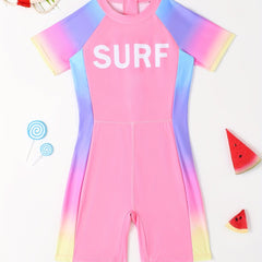 Girls One Piece Swimsuit Short Sleeve Boxer Bathing Suit Summer Kids Clothes