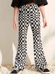 Girl's Plaid High Waisted Flare Leg Pants Stretch Bell Bottom