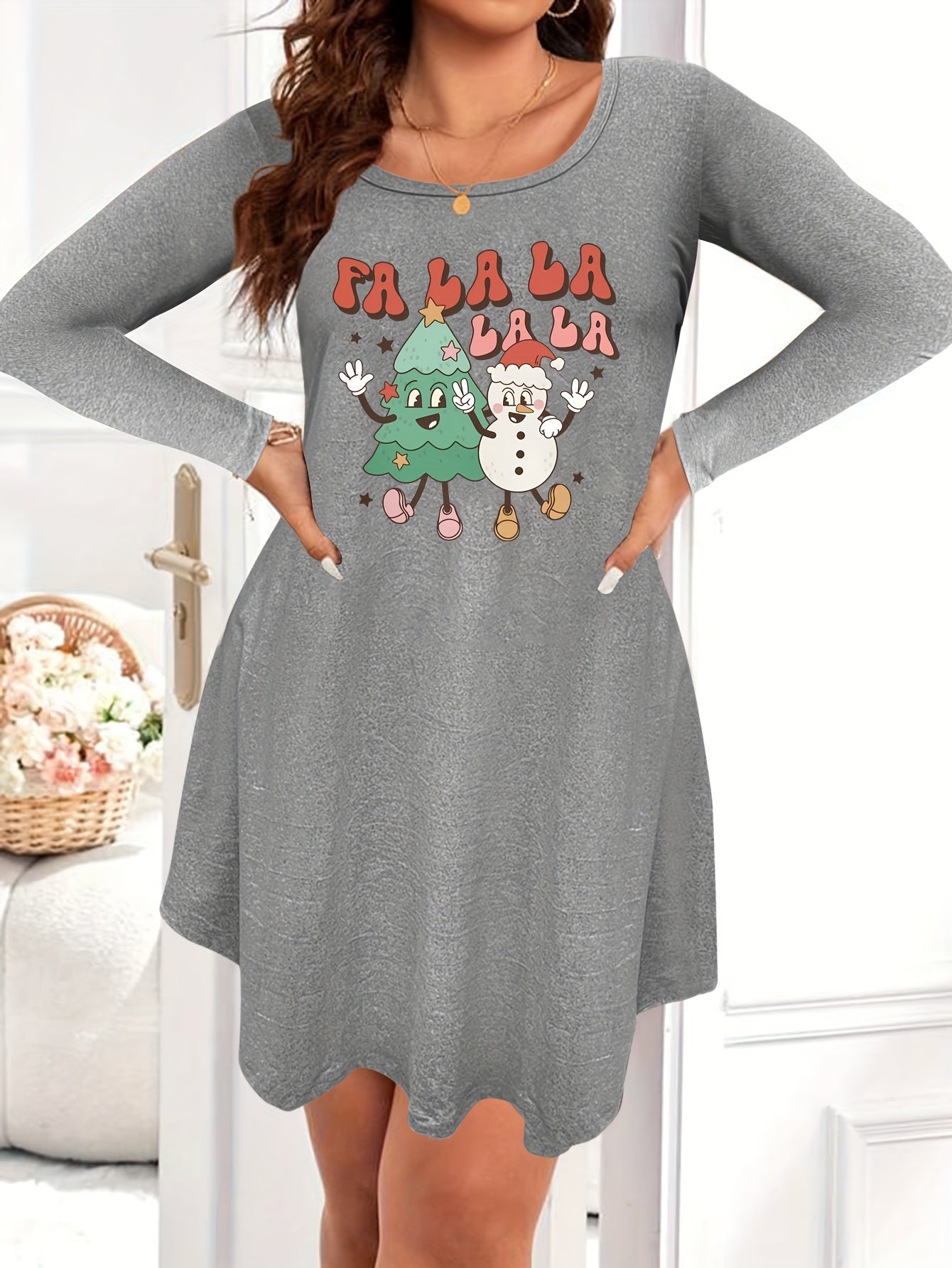 Christmas Nightdress Women's Cartoon Snowman Print Tee Sleep Dress