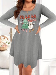 Christmas Nightdress Women's Cartoon Snowman Print Tee Sleep Dress