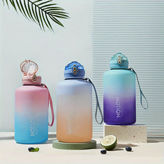 2000ml Gradient Water Bucket With Straw Leakproof Bottle for Fitness Sports
