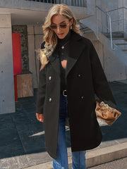 Double Breasted Coat Lapel Long Sleeve Overcoat Women's