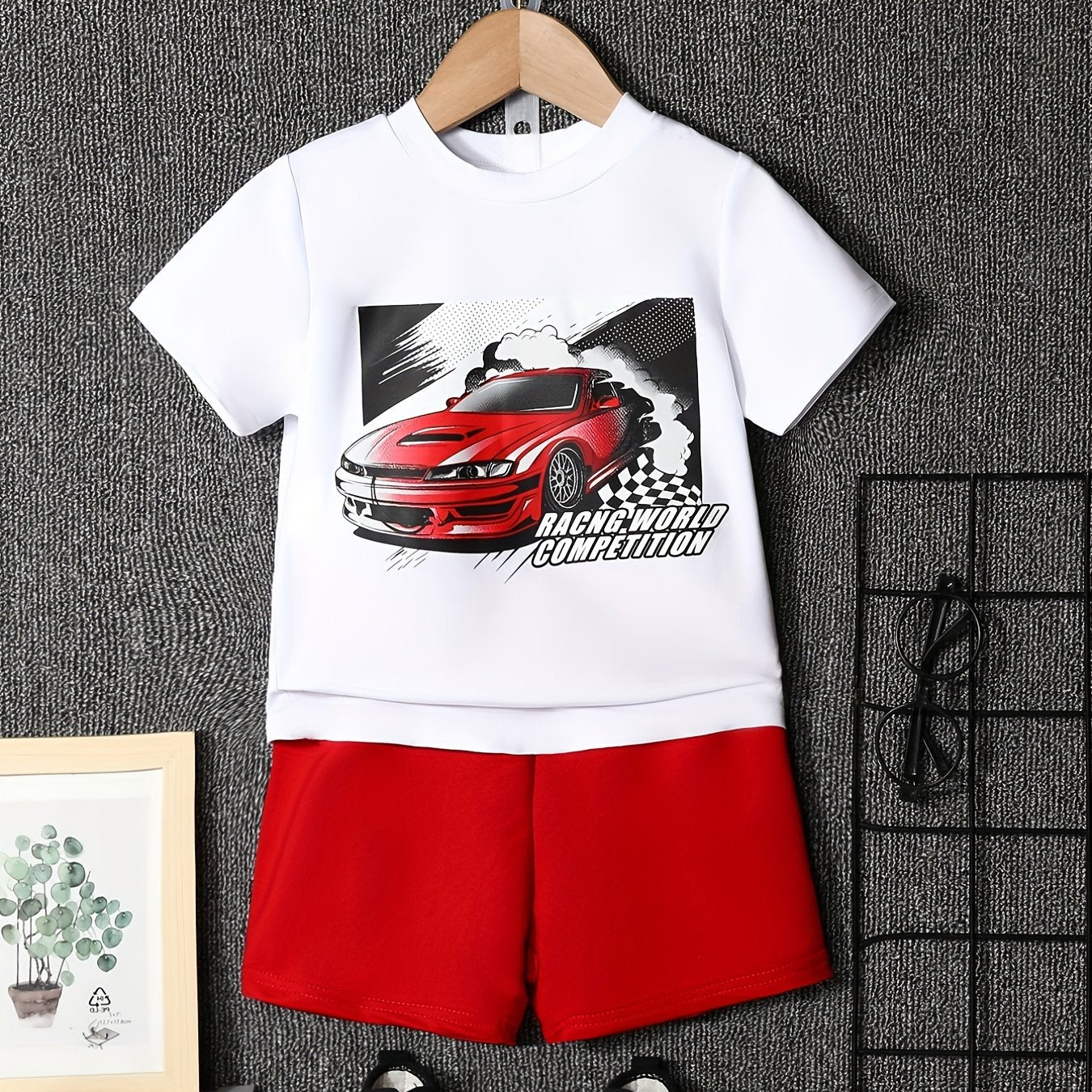 Boys Racing Car Outfit Short Sleeves T shirt & Shorts Casual Summer Kids Clothes